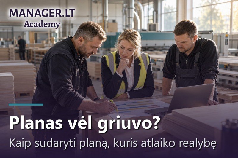 Gamybos planavimas: rytinis susirinkimas baldų gamykloje